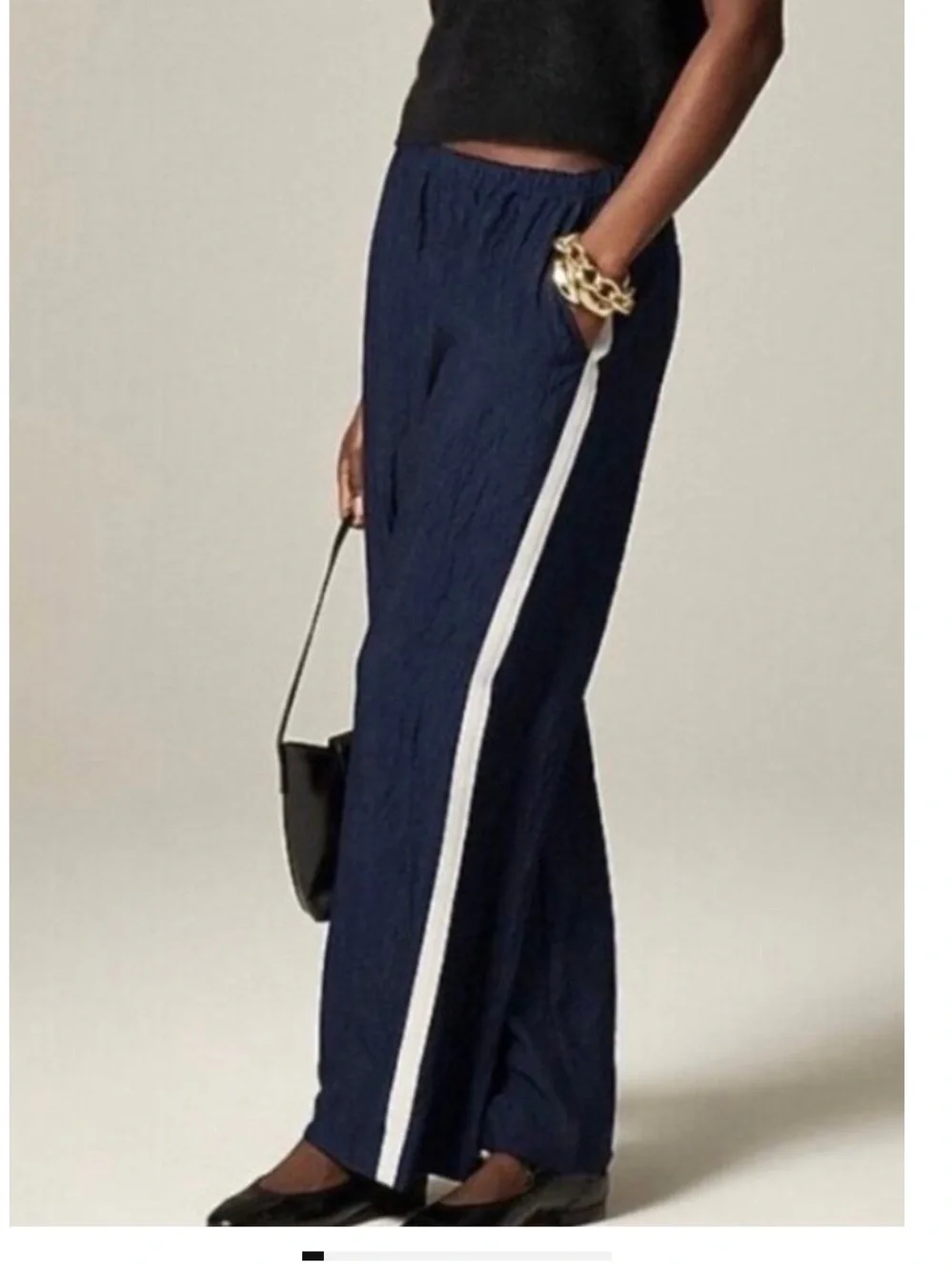 J.Crew Stratus Satin Side Stripe Track Pants Navy Wide Leg 00